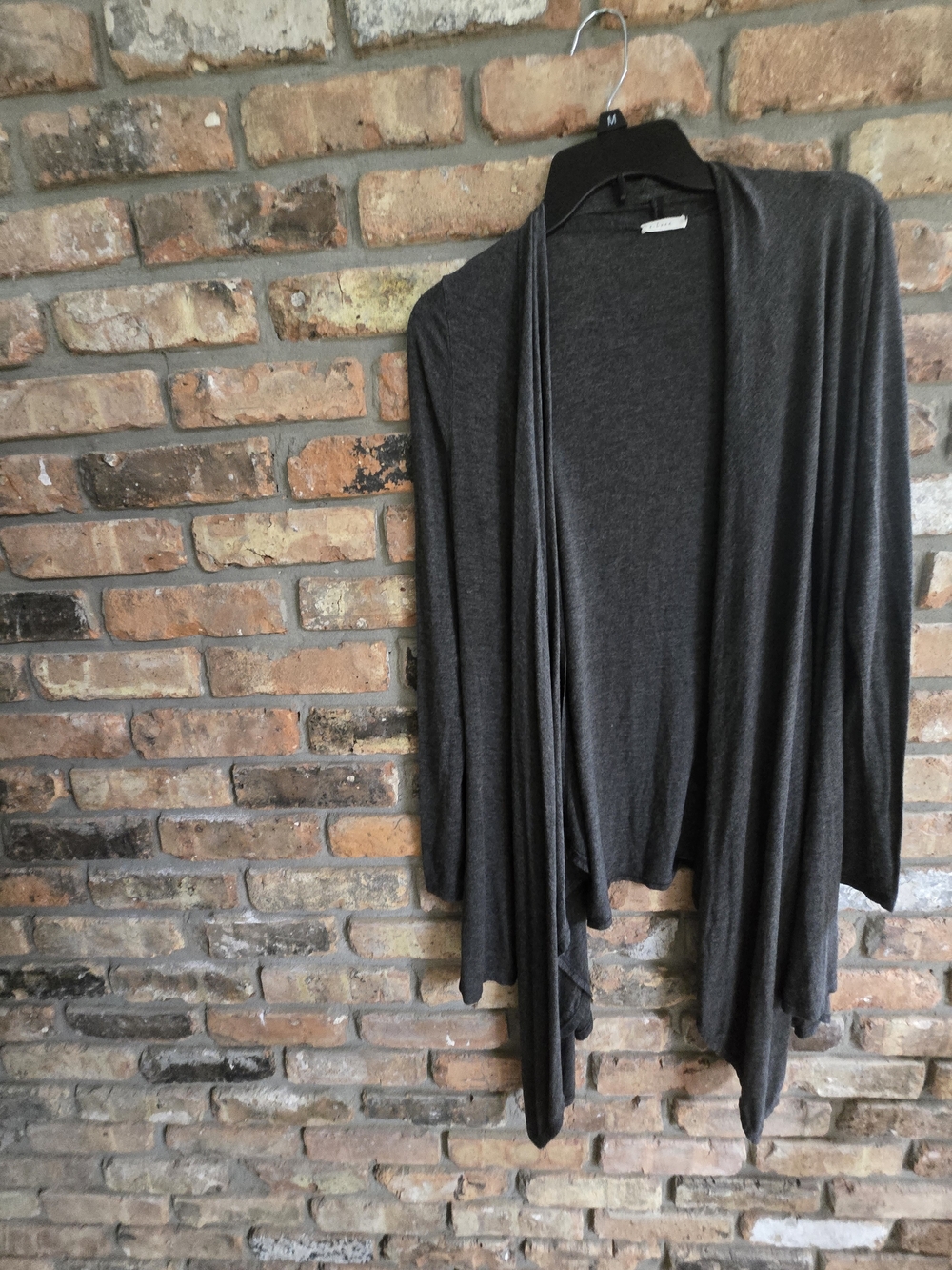 Lightweight Dark Gray Open-Front Draped Cardigan